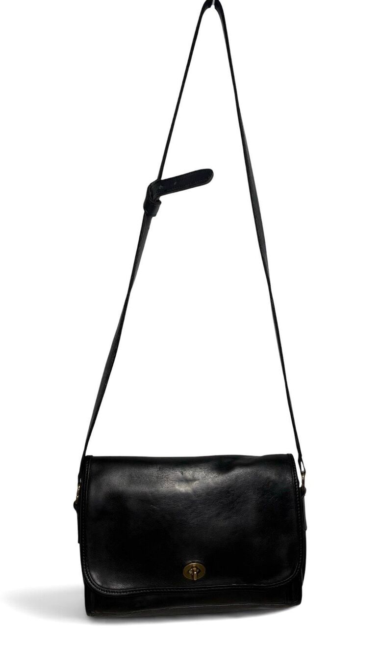 Vintage Coach Ridgefield Flap 9812 Black Leather Turnlock Crossbody AS IS